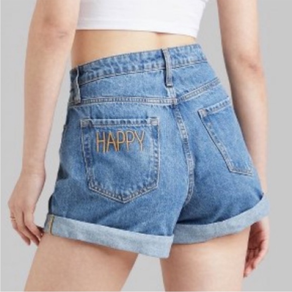 HAPPY Embroidered Pocket Denim Shorts 100% Cotton